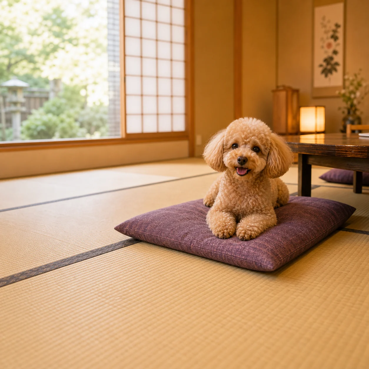 畳のお部屋でくつろぐワンちゃん